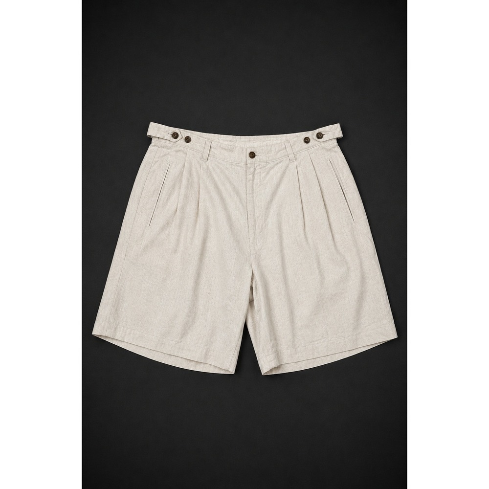 Vintage 90s Arcadia Pleated Linen Blend Shorts Men Size 38 Cream Side Adjuster